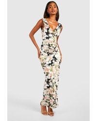 Boohoo - Floral Print Cowl Neck Occasion Dress - Lyst