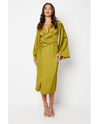 Coast - Satin Wrap Dress With Flare Sleeve - Lyst