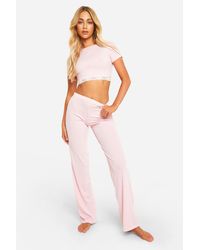 Boohoo - Lace Trim Top And Trouser Set - Lyst