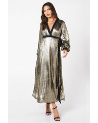 Coast - Party Metallic Long Sleeve Wrap Dress - Lyst