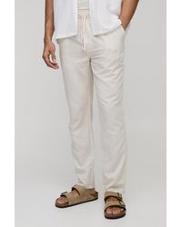 Boohoo - Elasticated Waist Slim Fit Cropped Linen Blend Pants - Lyst