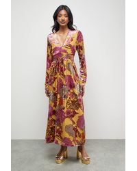 Warehouse - Burnout Velvet Plunge Neck Waisted Midi Dress - Lyst