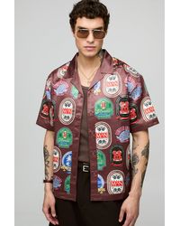 Boohoo - Camisa Oversize De Manga Corta Y Raso Con Estampado En Los Filos - Lyst
