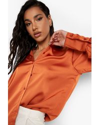 Boohoo Satin Oversized Shirt - Orange
