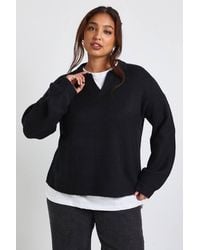 Boohoo - Plus Collared V Neck Knit Top - Lyst