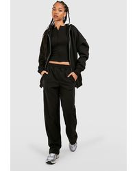 Boohoo - Tall Ribbed Zip Crop Top 3 Piece Hooded Tracksuit - Lyst