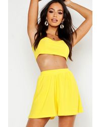 Boohoo Square Neck Bralet And Flippy Short Two-piece Set - Yellow