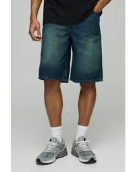 BoohooMAN - Regular Fit Green Washed Denim Jorts - Lyst
