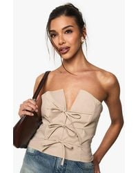 Boohoo - Marl Bengaline Tie Front Detail Bandeau Top - Lyst