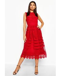 Boohoo Boutique Lace Skater Bridesmaid Dress - Red