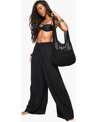 Boohoo - Crinkle Cotton Beach Trousers - Lyst