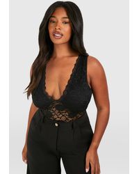 Boohoo - Plus Plunge Lace One Piece - Lyst