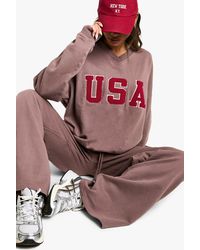 Boohoo - Usa V Neck Oversized Sweatshirt - Lyst