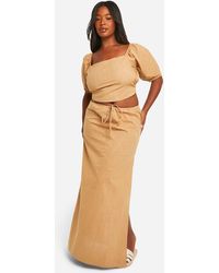 Boohoo - Plus Drawstring Waist Cotton Maxi Skirt - Lyst