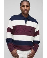 BoohooMAN - Oversized Boxy Stripe Embroidered Rugby Polo Sweatshirt - Lyst