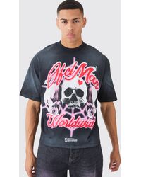 Boohoo - Oversized Boxy Skull Graphic Washed Heavyweight T-shirt - Lyst
