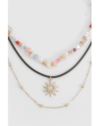 Boohoo - Bead & Rope Detail Sun Pendant Necklace - Lyst