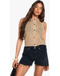 Boohoo - Crochet Button Down Knitted Waistcoat - Lyst