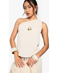 Boohoo - Woven Hammered One Shoulder Top - Lyst