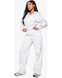 Boohoo - Saint Louis Slogan Embroidered Boxy Crop Zip Through Hooded Tracksuit - Lyst