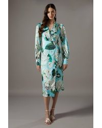 Coast - Printed Wrap Satin Midi Dress - Lyst