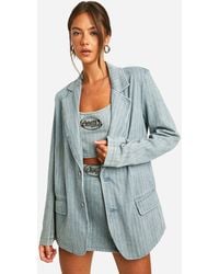 Boohoo - Vintage Tint Stripe Oversized Denim Blazer - Lyst
