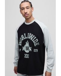 BoohooMAN - Langärmliges Oversize T-Shirt mit Kontrast Raglan Print - Lyst