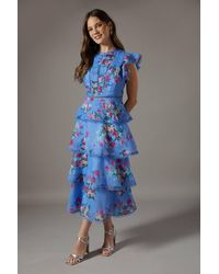 Coast - Lace Trim Tiered Organza Midi Dress - Lyst