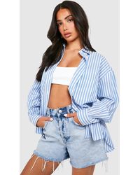 Boohoo - Petite Cotton Oversized Striped Shirt - Lyst