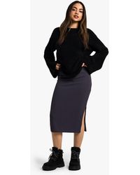 Boohoo - Rib Side Split Midi Skirt - Lyst