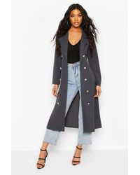 Boohoo Womens Zweireihiger Duster-Mantel mit Bindegürtel - Grau