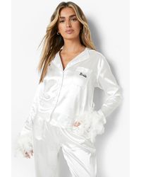 Boohoo Premium Bride Feather Pajamas - White