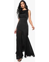 Boohoo - Satin And Chiffon Mix Pleated Maxi Dress - Lyst