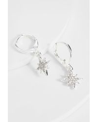 Boohoo - Silver Embellished Celestial Drop Hoop Earrings - Lyst