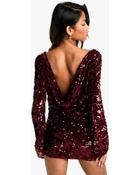 Boohoo - Velvet Sequin Scoop Back Long Sleeve Top - Lyst