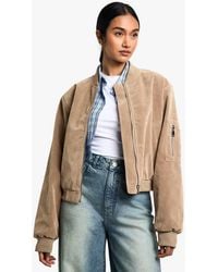 Boohoo - Suede Look Shoulder Pad Bomber Jacket - Lyst
