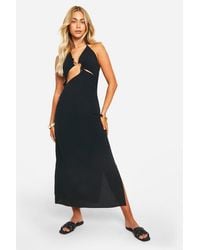 Boohoo - Linen Strappy Cut Out Maxi Dress - Lyst