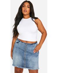 Boohoo - Plus Vintage Wash Zip Front Micro Mini Skirt - Lyst