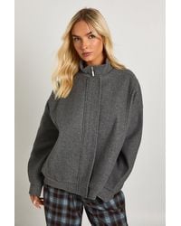 Boohoo - Oversized Funnel Neck Wool Look Bomber Jacket - Lyst
