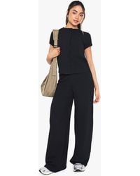 Boohoo - Crinkle Rib Button Through Cap Sleeve Top And Trouser Set - Lyst