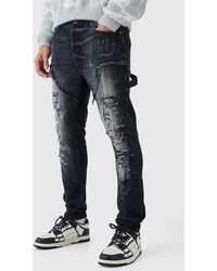Boohoo - Skinny Stretch Multi Rip Carpenter Jeans In Washed Black - Lyst