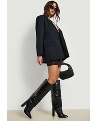Boohoo - Wide Width Fold Over Buckle Detail Pointed Knee High Boots - Lyst