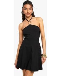 Boohoo - Halter Neck Trim Detail Volume Skater Dress - Lyst