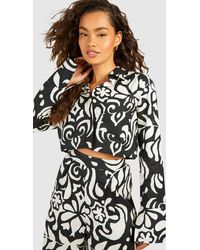 Boohoo - Mono Print Linen Look Relaxed Fit Shirt - Lyst