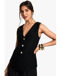 Boohoo - Textured Button Through V Neck Longline Waistcoat - Lyst