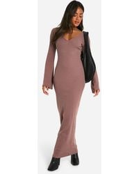 Boohoo - Basic Rib Flare Sleeve V Neck Dress - Lyst
