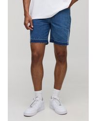 Boohoo - Straight Fit Washed Gusset Denim Shorts With Let Down Hem - Lyst