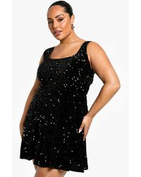 Boohoo - Plus Sequin Velvet Skater Dress - Lyst