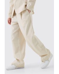 BoohooMAN - Comfort Waistband Linen Blend Wide Leg Trousers - Lyst
