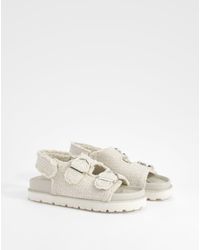 Boohoo - Wide Fit Boucle Dad Sandals - Lyst